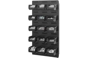 OmniWall 16"x32" Bin Storage Panel with 15 Quantum Bins – Essential Garage Organization Solution for Nuts, Bolts, and Tools –