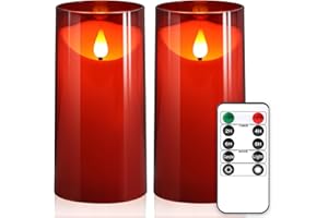 NURADA Flameless Candles with Remote Timer: 3D Wick Battery Operated Led Pillar Fake Candle Set for Wedding Birthday Christmas Decorations - Red 2 Pack