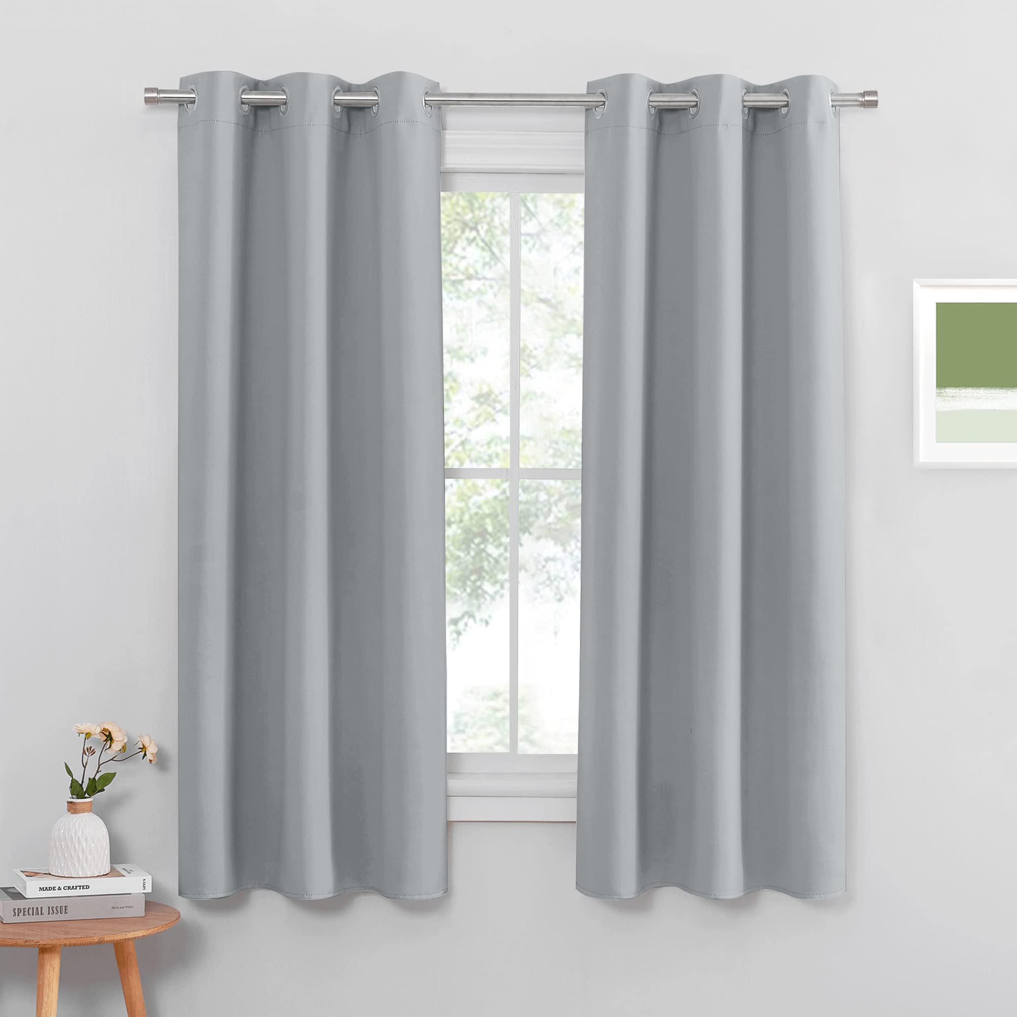 PONY DANCE Blackout Curtains for Bedroom - Eyelet Top Energy Saving Window Treatment Curtains Thermal Insulated Drapes for Living Room, 42 x 63 Inches, Silver Grey, 2 Panels