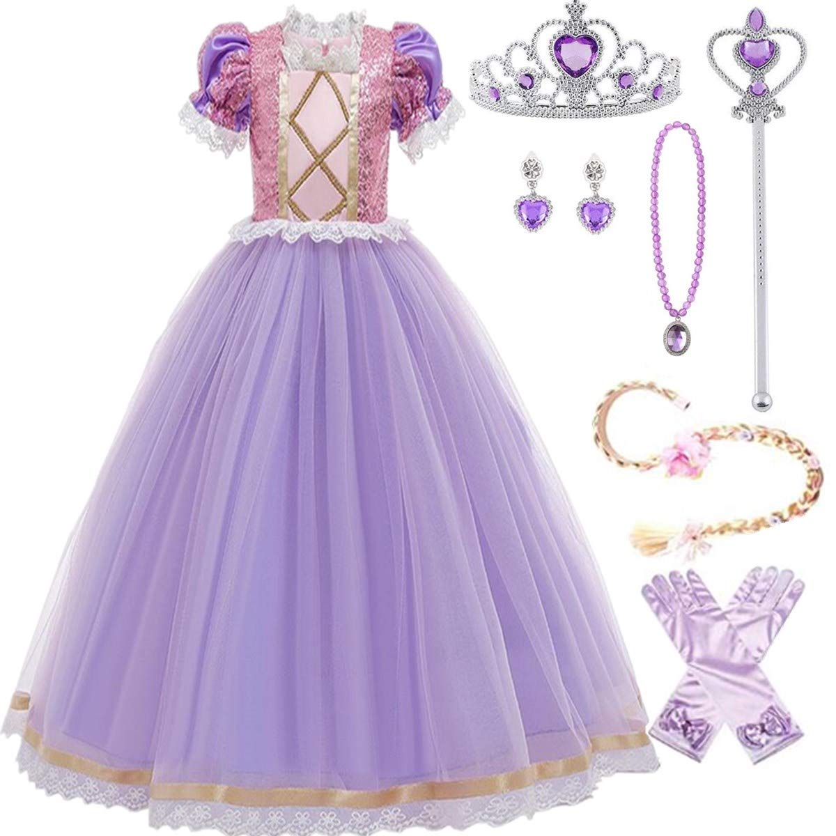 Emin Rapunzel Princess Long Hair Rapunzel Princess Costume for Girls Party Dress Up Dress Fancy Dress Up Party Outfits Halloween Christmas