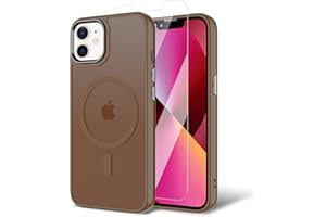BPOASE Magnetic Case for iPhone 12, iPhone 12 Pro with Screen Protector, [Compatible with Magsafe] Ultra Slim Translucent Matte Shockproof Protection Phone Cover-Brown