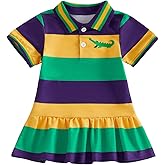 Toddler Little Girls Mardi Gras Dress Crocodile Short Sleeve Striped Lapel Ruffle Dresses Kids Baby Carnival Outfit