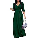 Mrskoala Women Plus Size Long Maxi Wrap Dresses Summer Sundress V-Neck 3/4 Sleeve