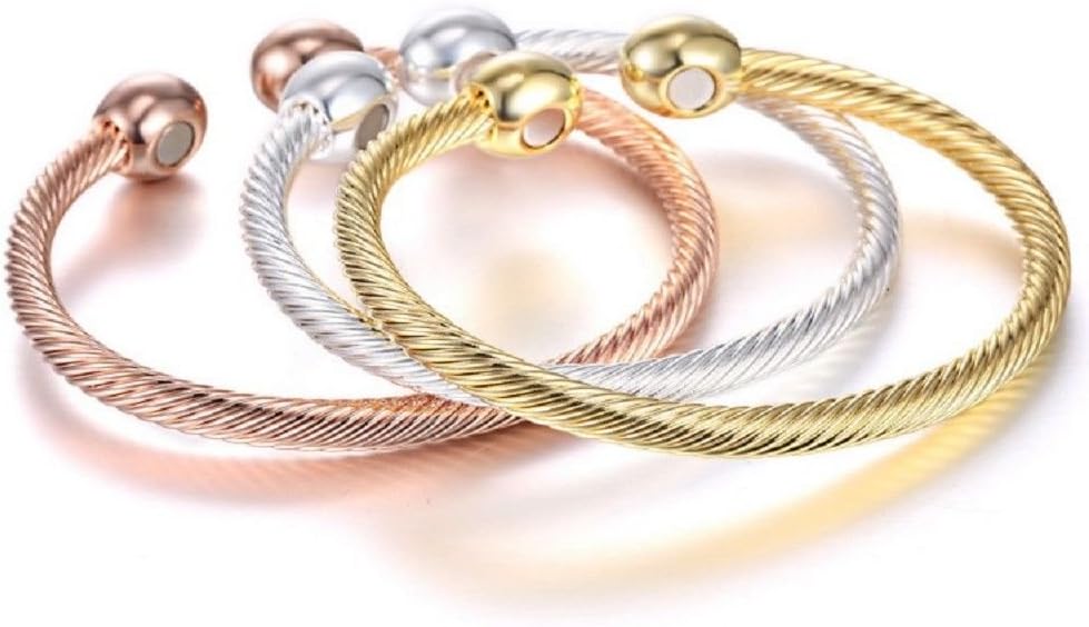 Elegant Magnetic Bracelet Copper Therapy Magnets Bangle for Arthritis Pain for Women Men Gifts for Father's Day (Yellow Gold): Health & Personal Care