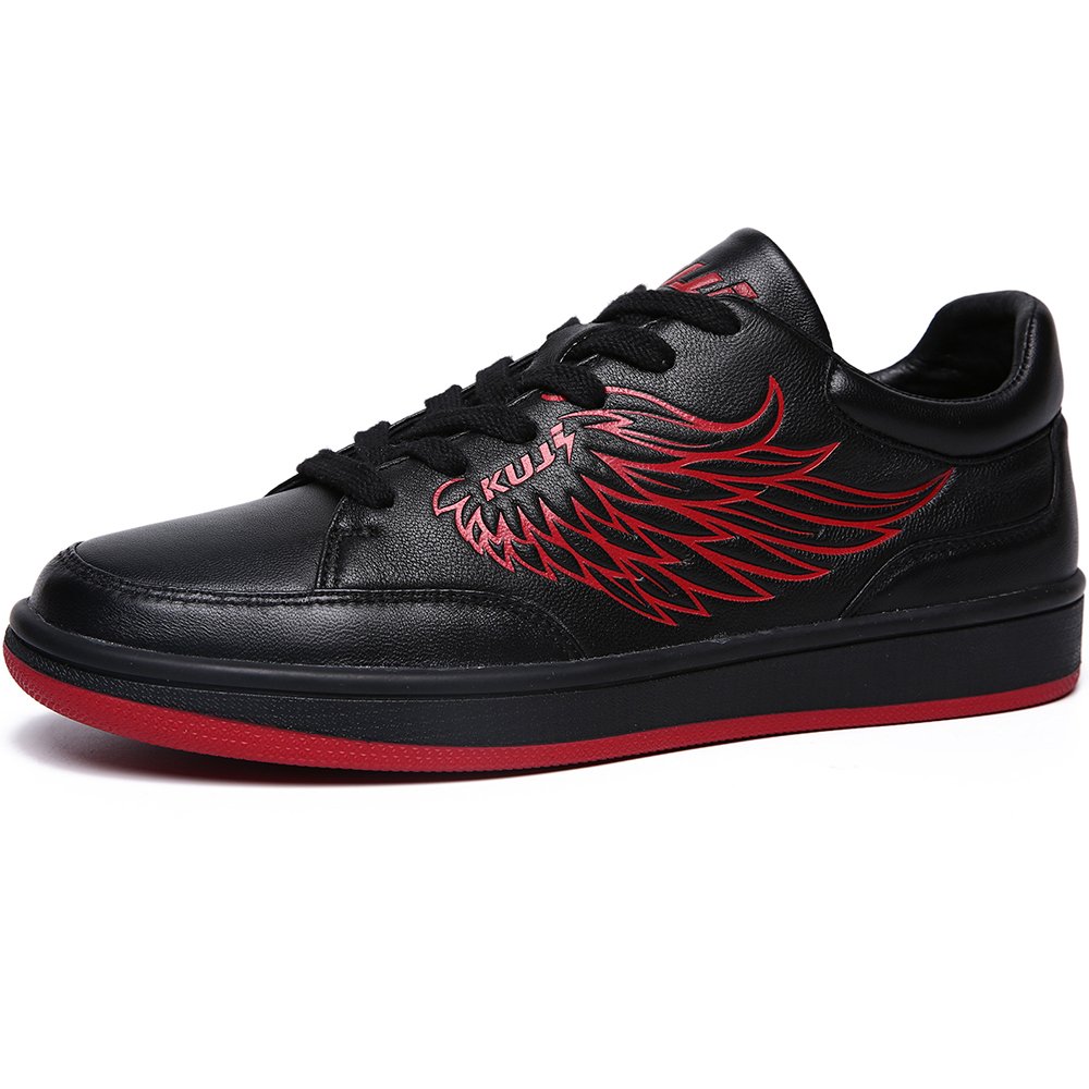 Soulsfeng Mens Womens Trainers Casual Top Layer Leather Lace Up Low-Top Skateboarding Shoes Black Shoes(Black 11.5UK)