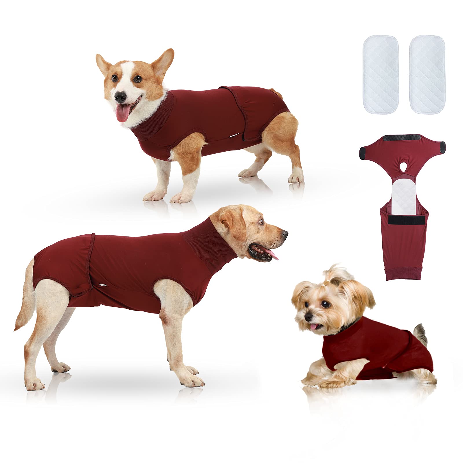 Hipetime Recovery Suit for Dogs - Substitute E-Collar Cone, Dog Onesie for Post-Surgery & Abdominal Wounds, Reusable Female Dog Diapers with 2pcs Puppy Nappies (XXXL, Red)