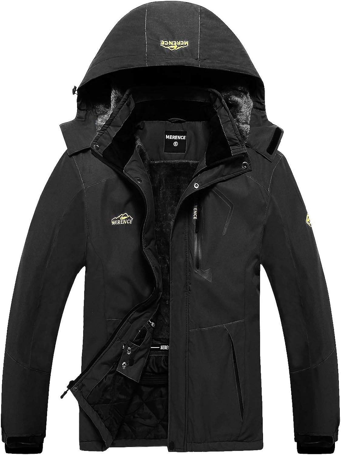 Men's Waterproof Ski Jacket Fleece Windproof Mountain Winter Snow Jacket Warm Outdoor Sports Rain Coat with Hooded: Clothing