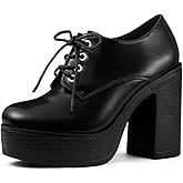 Allegra K Women's Platform Lace Up Chunky Heel Ankle Boots