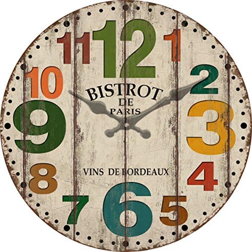 Grazing 12" Arabic Numerals Colorful Numbers Design Shabby Chic Style Wooden Decorative Round Wall Clock (Colorful number)