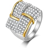 Joliernelle Two Tone Multi Lines Statement Ring Stainless Steel Shiny Full Diamond Ring Eternity Engagement Wedding Band Ring for Women Girls