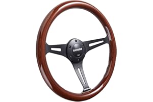 KYOSTAR Universal 350mm 14" Inch Grant Classic Nostalgia Style Wood Grain Steering Wheel Black Spoek with Horn Button