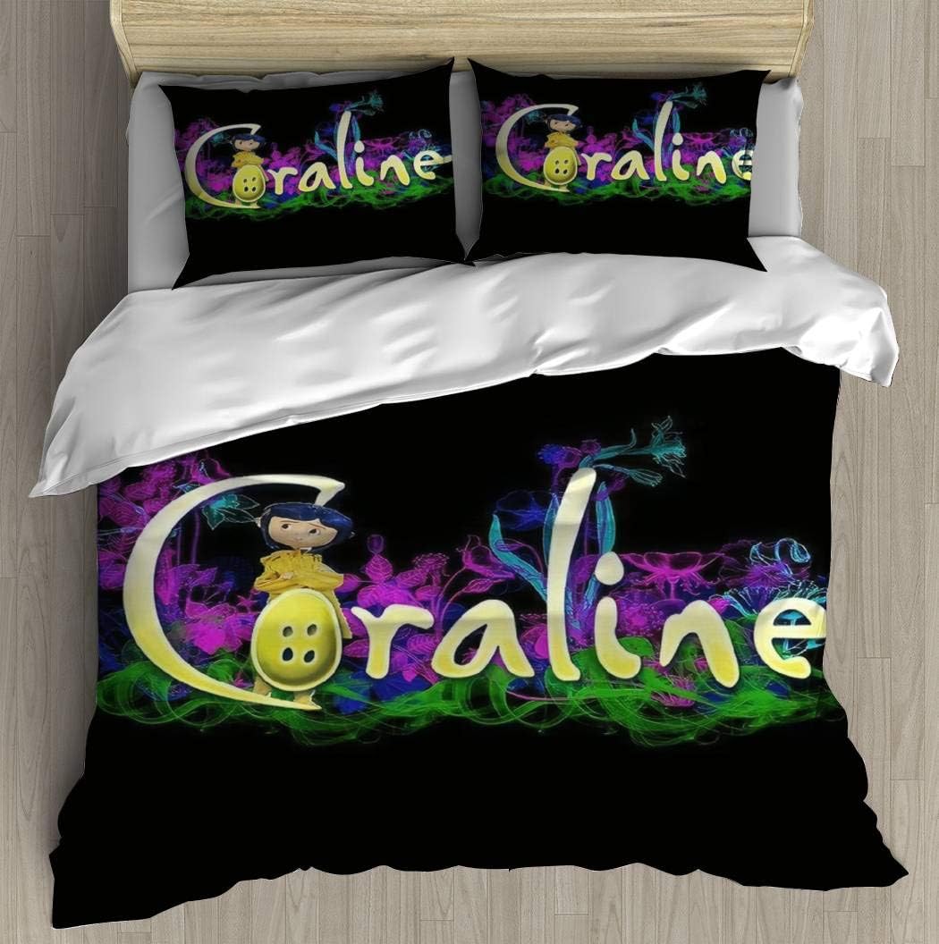 Duvet Cover Set Coraline Bedding Set Comforter Cover with Zipper Closure, Bed Quilt Cover Pillow case for Girls Boys, 90"x90"