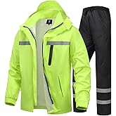 Men's Rain Suit High Visibility Reflective Work Rain Jacket Pants for All Sport Farm Fishing Motorcycle