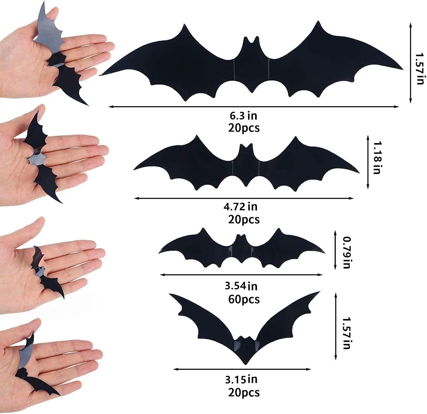 120 Pcs 3D Bats Stickers, Halloween Party Supplies Waterproof Scary Bats Wall Decor DIY Home Window Decor, Removable Bats Stickers for Indoor Outdoor Halloween Wall Decorations: Kitchen & Dining