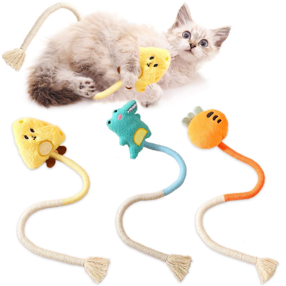 AVYDIIF Cat Chew Toy Bite-Resistant Catnip Toys, 3 Pack Sisal Rope, Interactive Cat Kicker for Bored Indoor Cats Kittens Kitty Exercise/ CatNip Teething Toys 19.69" for All Breeds