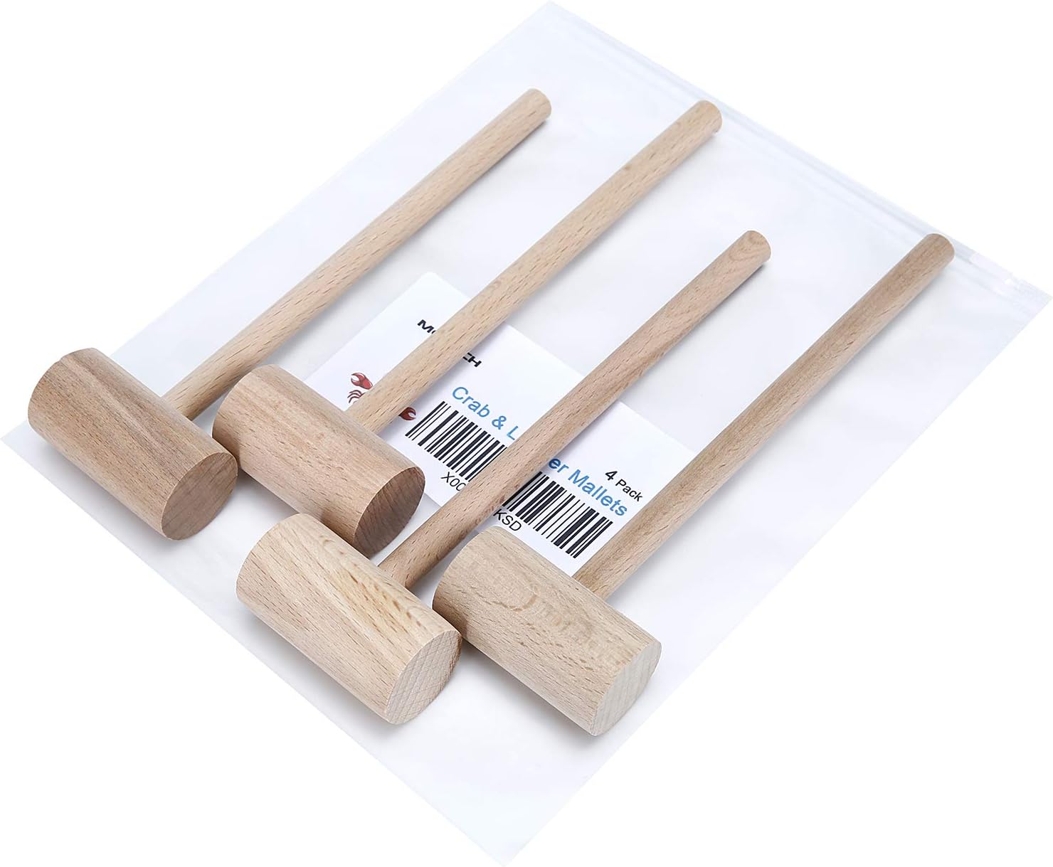 Crab & Lobster Mallets, Natural Wooden Seafood Shellfish Hammers, Set of 4