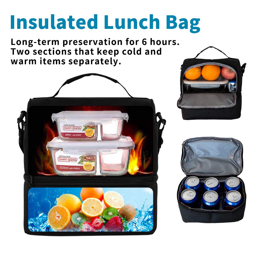 Lunch Bag Insulated Lunch Box, 2 Compartment Leakproof Cooler Tote Bag with Sturdy YKK Zippers for Men,Women,Kids, Thermal Lunch Food Bag for Office Picnic Travel School - Black