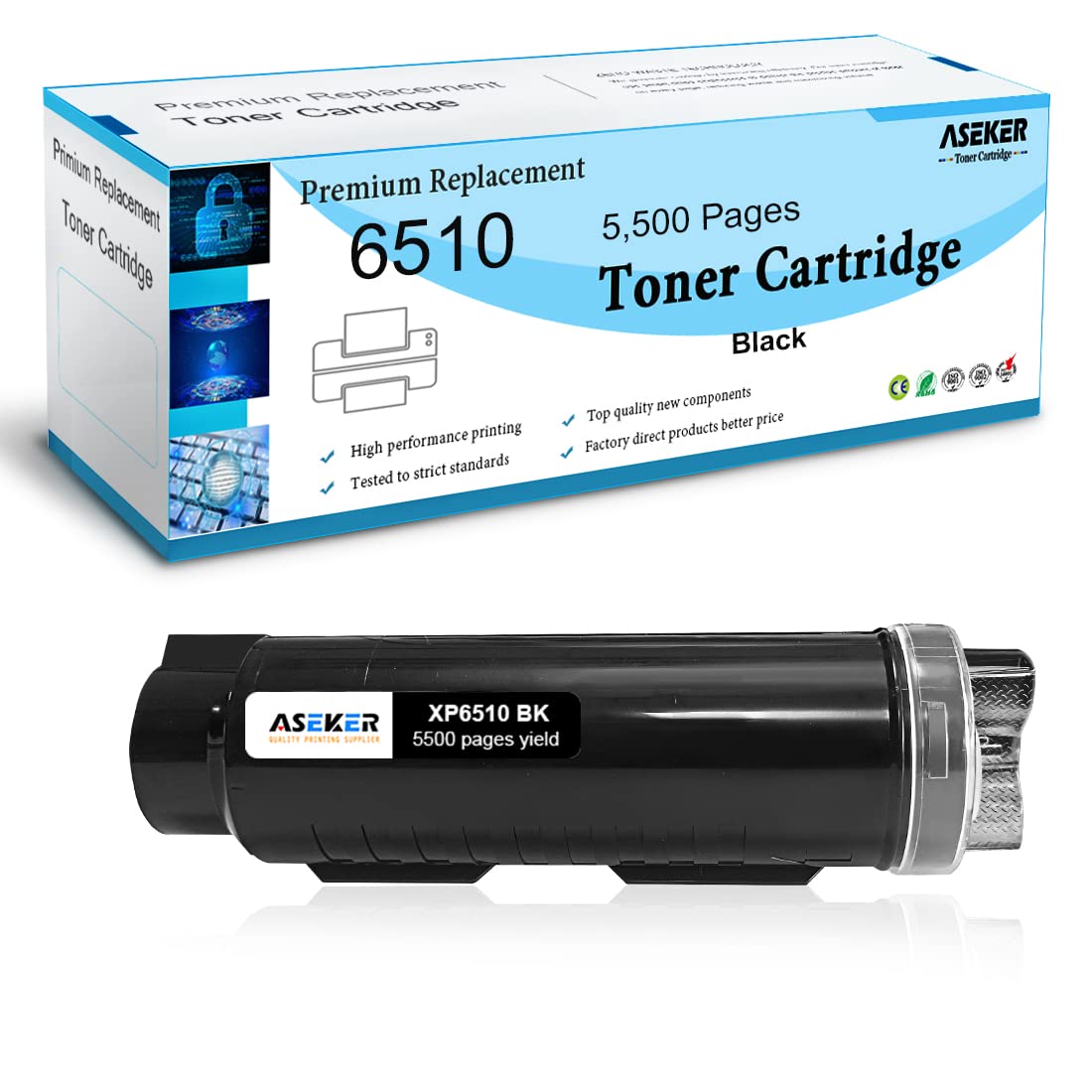 ASEKER Black Compatible Toner Cartridge for Xerox 6515 6515DN 6515DNI 6515DNM 6515N 6510 6510DN 6510DNI 6510DNM 6510N Printers 5500 Pages 106R03480 (BK)