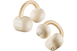 TOZO OpenEarRing True Open Ear Headphones, Lightweight Comfort Open Ear Clip Wireless Earbuds, 40H Play Bluetooth 5.4 Headphones with Smart Digital Display Design Fit Sports Running, Workout Khaki