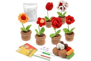 TOKIDARING Crochet Kit for Beginners, Crochet Starter Kit with Step-by-Step Video Tutorials and Yarns, Hook, Accessories, DIY Knitting Kit Supplies for Adults Kids (6 Flowers)