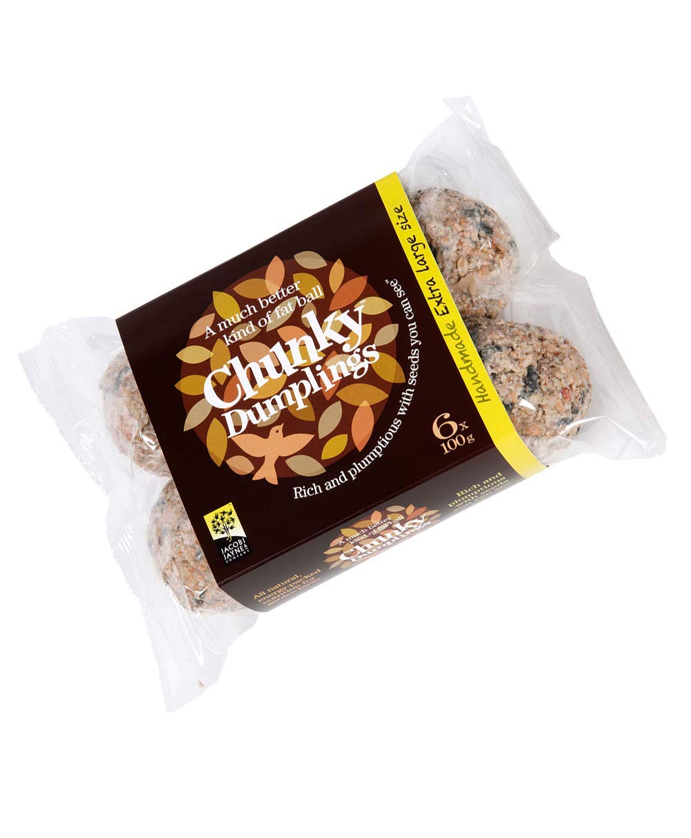 Fat Balls For Wild Birds - Jacobi Jayne® Chunky Dumplings™ Premium Suet Balls - Pack Of 6 x 100g - High Energy Fat Balls Wild Bird Food Feed To Attract Small Wild Birds Year Round