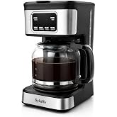 Sykaffe 12 Cup Programmable Coffee Maker,Drip Coffee Maker with 60oz Tank | 24H Timer Brewing,Schedule coffee ahead with programmable settings,auto keep warm and shut off for fresh coffee anytime