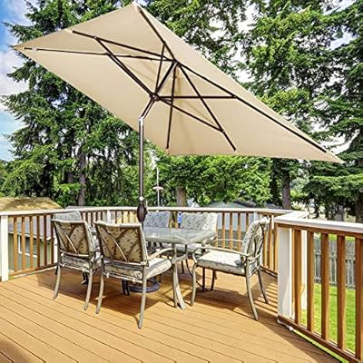 Amazon Com Abba Patio Rectangular Patio Umbrella Outdoor Market Table Umbrella With Push Button Tilt And Crank For Garden Lawn Deck Backyard Pool 6 6 By 9 8 Ft Beige Garden Outdoor