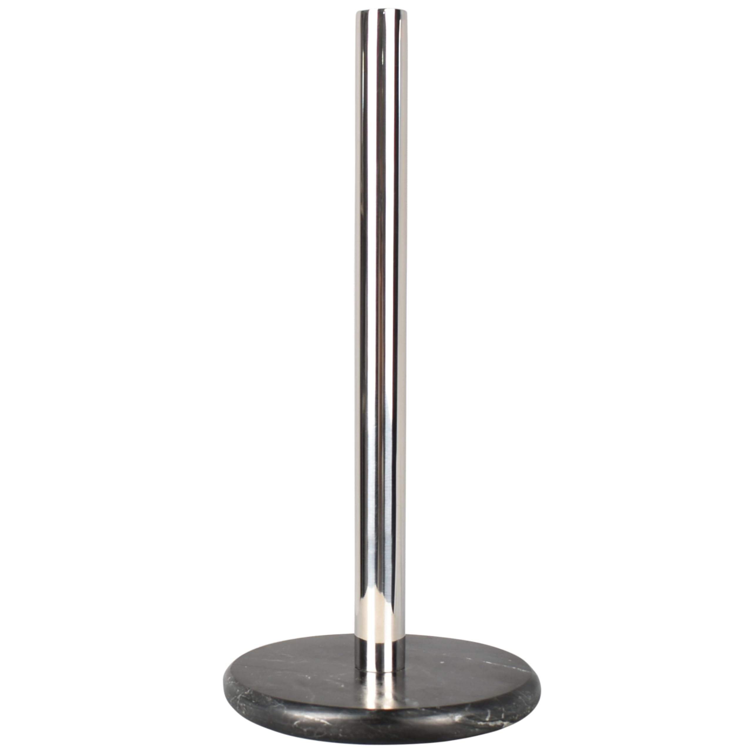 happimess PRH2000A Avery Modern Classic Metal with Non Slip Weighted Marble Base Paper Towel Holder, for Bathroom Kitchen Countertop, Standard or Jumbo-Sized Roll Paper, Black/Chrome
