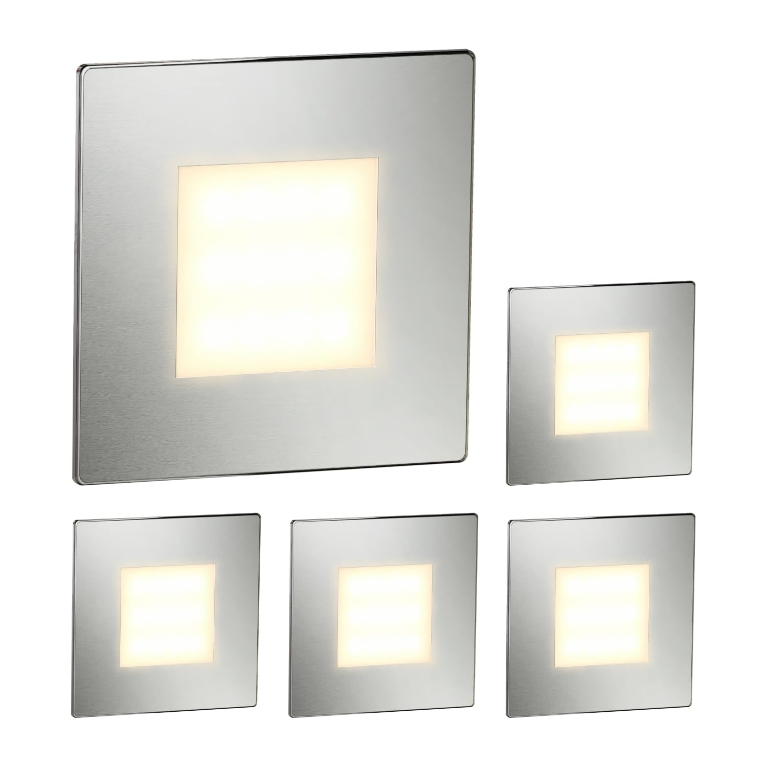ledscom.de 5 LED Staircase Light/recessed wall Light FEX for Indoor and Outdoor use, Angular, Stainless Steel, 85 x 85mm, Warm White