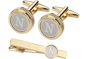 GWD Mens Cufflinks Tie clips set Set Shirt Classic Initials Alphabet A-Z Gift Box