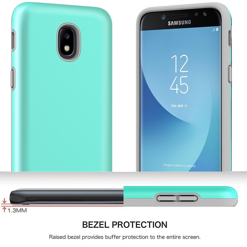 Samsung Galaxy J3 2018 Case, J3V 3rd Gen, J3 Star, Express Prime 3,J3 Achieve, Amp Prime 3 Case, Androgate Hybrid Matte Protective Cover Case with Full Coverage TPU Screen Protector,Mint