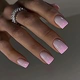 Pink Press on Nails Medium Square MABKJLF French