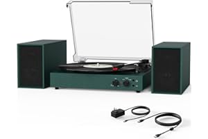 TANLANIN Record Player for Vinyl with External Speakers, USB Port to PC Recoding, 33 45 78 RPM Vintage Bluetooth Belt-Driven Turntable with Dual Stereo Speakers Support RCA AUX Headphone Jack, Green