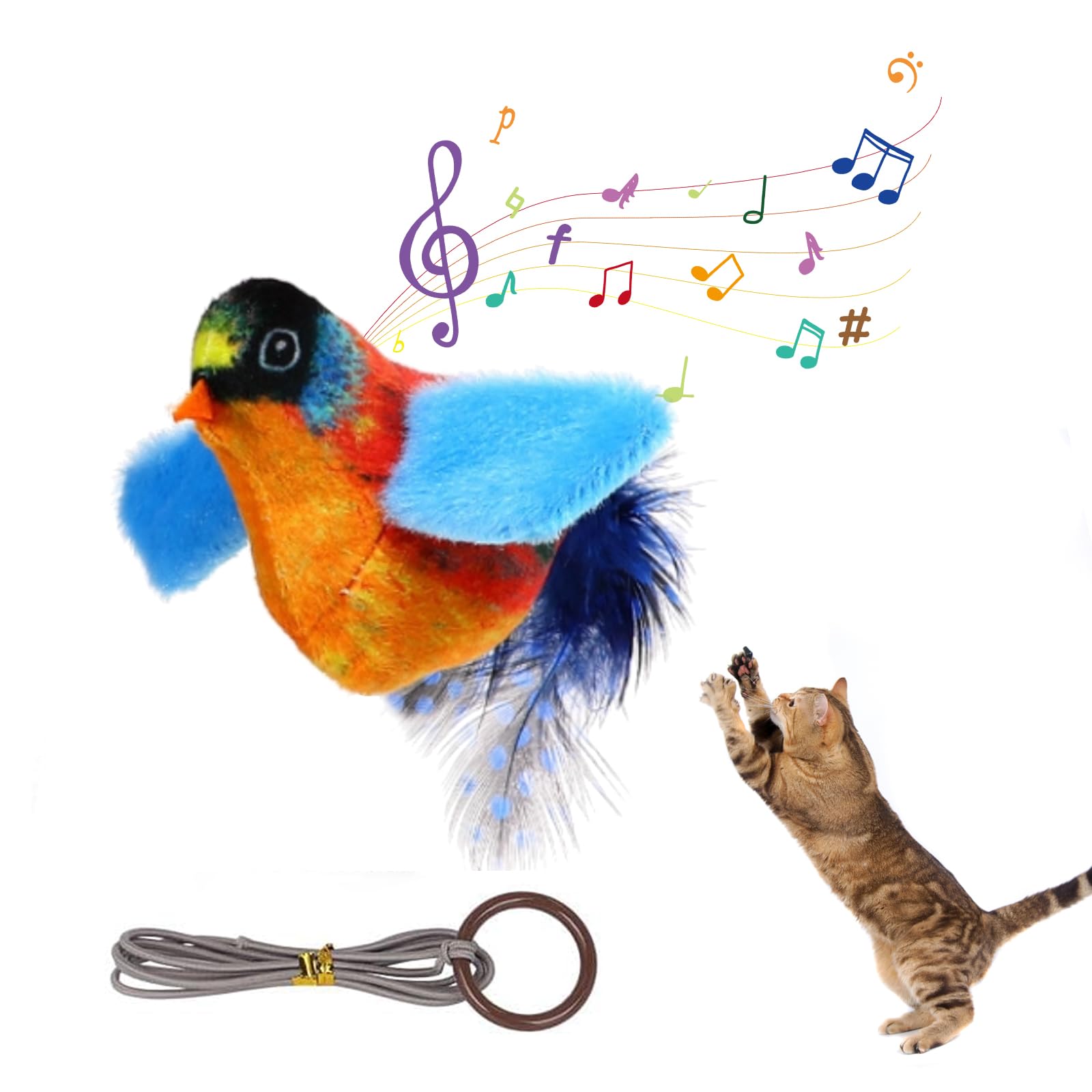 Cat Feather Toy - Cat Plush Bird Interactive Toy, Funny Chirping Bird Interactive Toys Retractable Hanging for Indoor Cats Chasing, Playing, Funny Squeak Kitten Plush Flying Toy for Indoor Cats