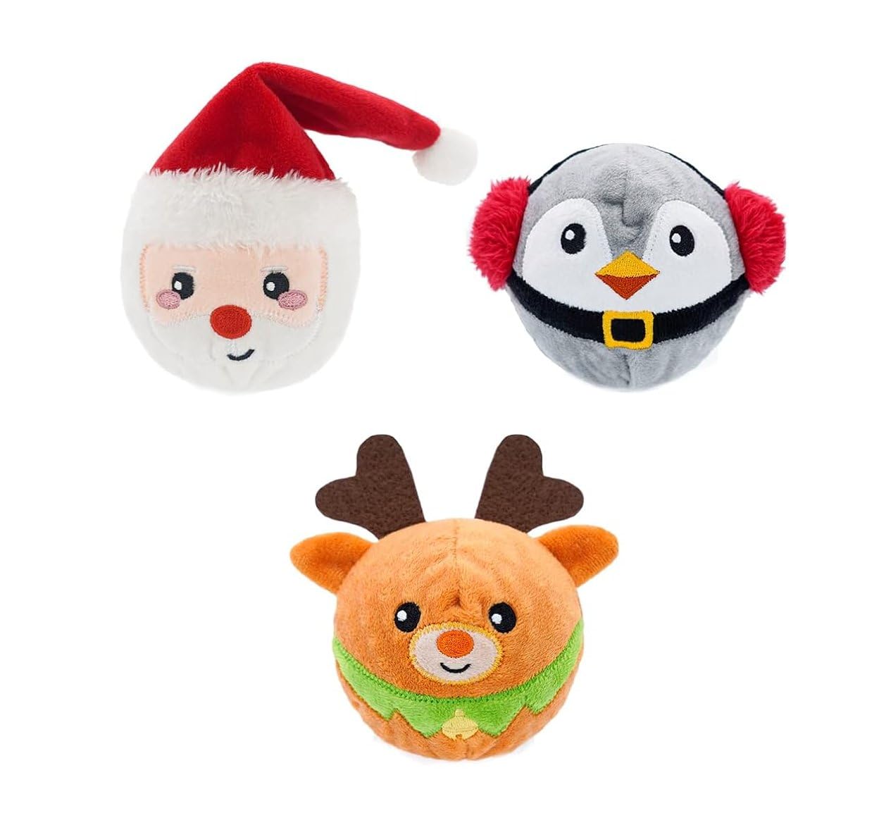 HugSmart Pet Merry Dogmas Squeaky Dog Chew Toy 2-in-1 Christmas Spiky Balls No Stuffing Interactive Toss and Fetch Plush Dog Balls for Small Medium Large Breeds (Snowman Santa Reindeer 3 Pack)