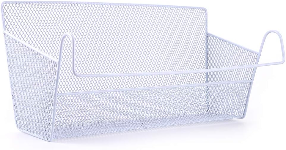 BTSKY Bedside Storage Basket, Dorm Room Bed Storage Basket Metal Mesh Desktop Corner Shelves Hanging Organizer Rack Shelf Bedside for Book Phones Drinks Tissues Office Home with Hook White