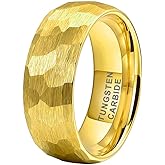 TUTISS 6mm 8mm Silver/Black/Gold/Rose Gold Hammered Tungsten Rings for Men Women Couple Fashion Jewelry Engagement Wedding Bands Domed Matte Finish Comfort Fit