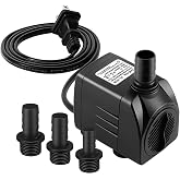 SongLong 400GPH Submersible Water Pump 6.5ft High Lift for Fountains | Ultra-Quiet with Over Heating Protection, Perfect for Hydroponic, Small Pond, Aquarium, Fountain Outdoor