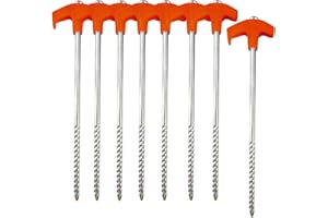 PLLCJB 8Pcs Tent Stakes Heavy Duty Camping Stakes, 8" Non-Rust Metal Tent Pegs, Metal Threaded Tent Spikes, Tent Pegs Camping Stakes, Metal Tent Spikes for Outdoor Camping,Garden,Hiking