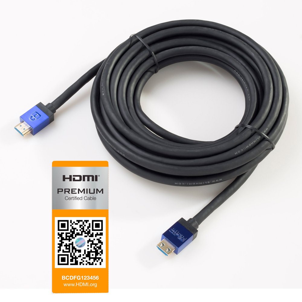 SlimHDMI 7m Premium Certified HDMI Cable with Secure Lock Connector (4K Ultra HD, Gold Plated, 1080p, 3D, High Speed, ARC)
