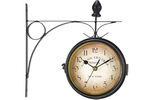 WICHEMI Double Sided Wall Clock 9.8"/25cm Vintage European Style, 360° Rotation Retro Station Clock for Indoor Outdoor - Patio, Garden, Living Room, Bedroom