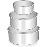 E-far Deep Cake Pan Set of 3 (6 inch/8 inch/9½ inch), Stainless Steel Round Layer Cake Baking Pans, Metal Tier Cake Tins for Wedding Birthday, Leak Proof & Straight Side, Non-toxic & Dishwasher Safe