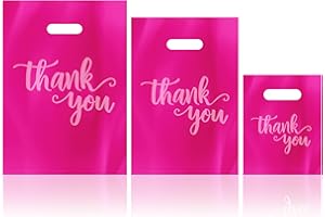 LEAPTAT 200Pack Thank You Bags Goodie Bags Party Favor Bags, Iclude 13.8x9.8 In, 11.8x7.9 In, 7.9x5.9 In Plastic Bulk Merchandise Bags with Handle, Retail bags, Gift Bags, Plastic Boutique Bags for Small
