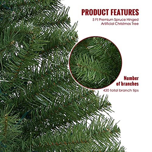 WBHome 5FT Premium Spruce Hinged Artificial Christmas Tree, 420 Branch