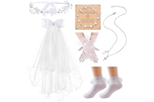 Yewkit First Communion Veils Set 1st Communion Wreath Veil Pearl Bracelet Gloves Sock Accessories