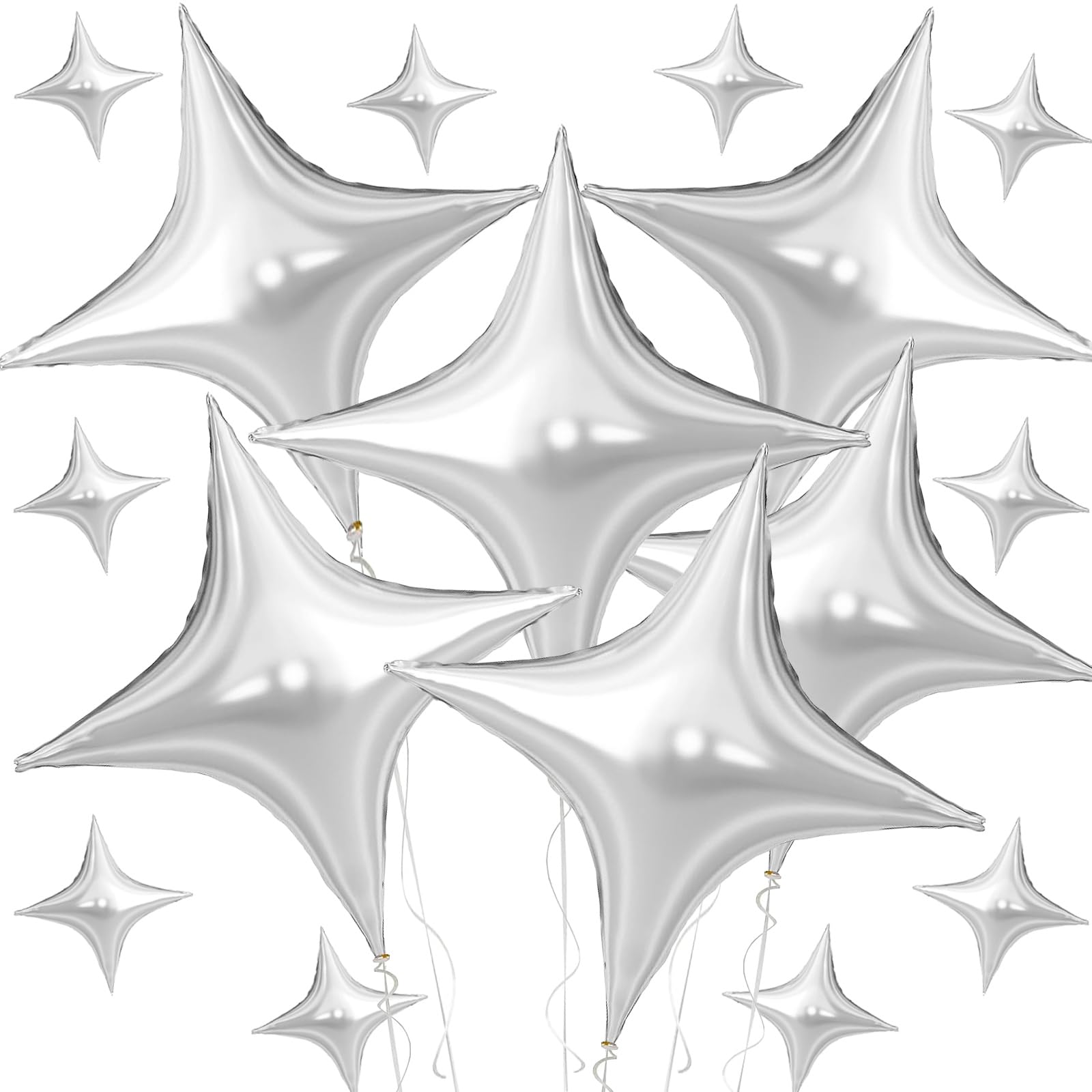 Photo 1 of PSKJATIN Silver Star Balloons,16Pcs Four Angle Star Balloons Foil,26Inch and 10Inch Silver Foil Mylar Balloons for Birthday Anniversary Baby Shower Wedding Party Decorations
