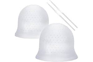 FRIUSATE 2 Pieces Punched Highlight Cap for Hair with Hook, Hair Highlighting Kit, Reusable Silicone Highlighting Cap Pull Through Caps Hair Coloring Dyeing Frosting Cap with Hook for Women Men
