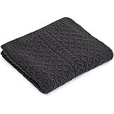 SAOL Bed Throw Blanket Irish Aran 100% Soft Merino Wool 60x36 Inches (Charcoal)