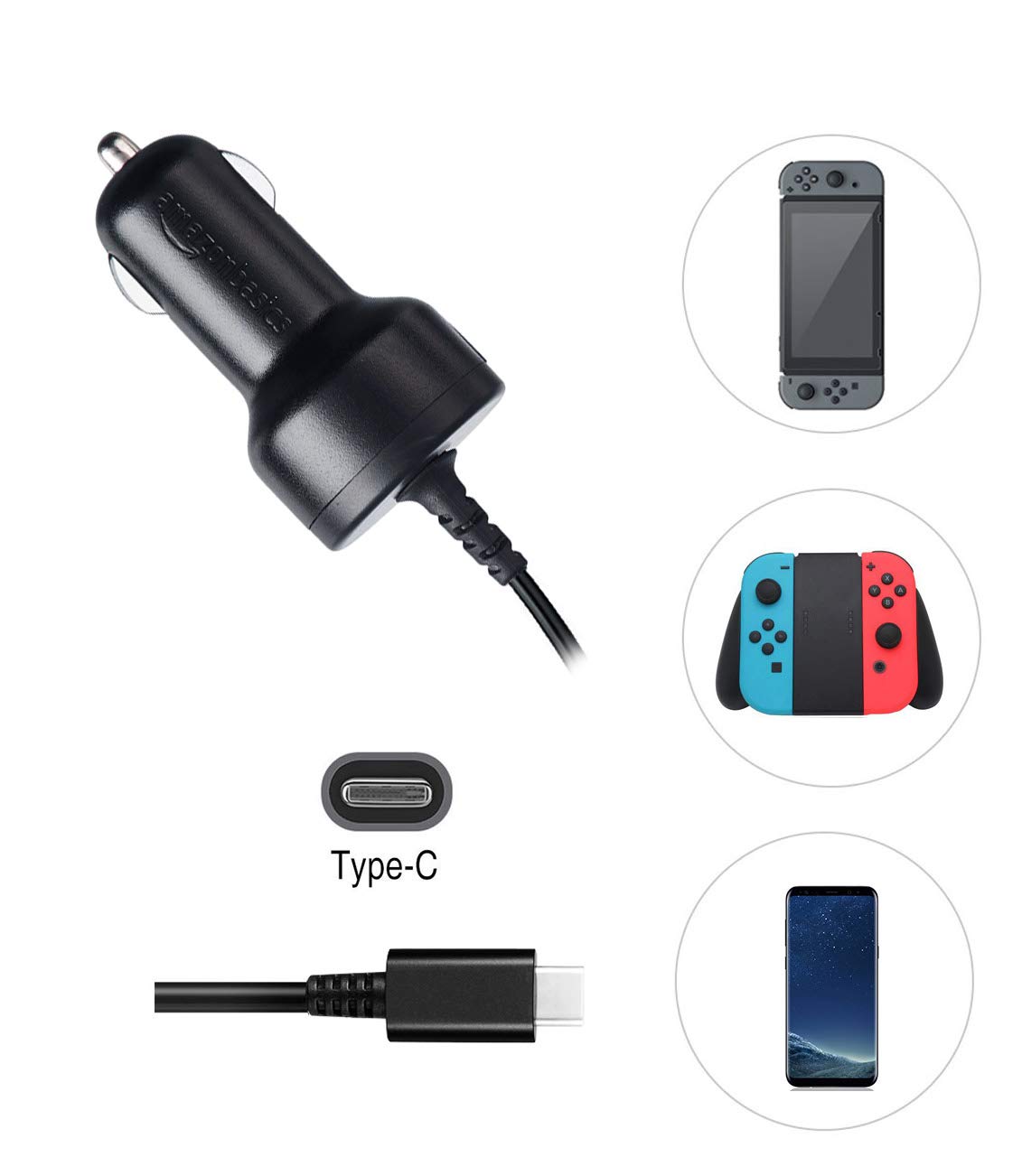 Basics Car DC Charger for Nintendo Switch - 6 Foot Cable, Black: Video Games