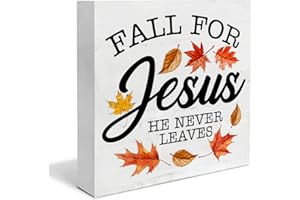 YXSEZ Fall Wooden Box Sign Home Decor Autumn Square Wood Sign Desk Decoration Fall for Jesus He Never Leaves Wood Block Plaque Box Sign for Shelf Home 5 x 5 Inches